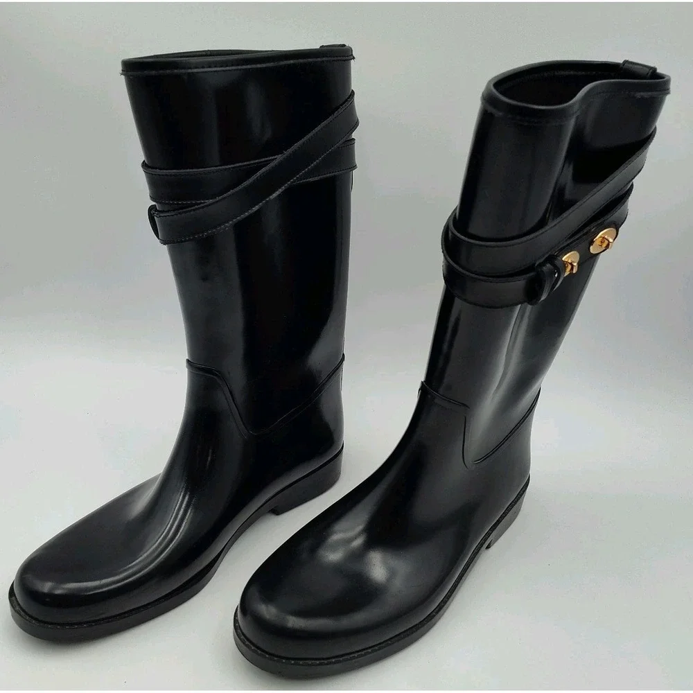 COACH Rain Boots Tall Women Shoes Black Size 10B 40 260(1.5) SEE‎ BCL.0ME-00